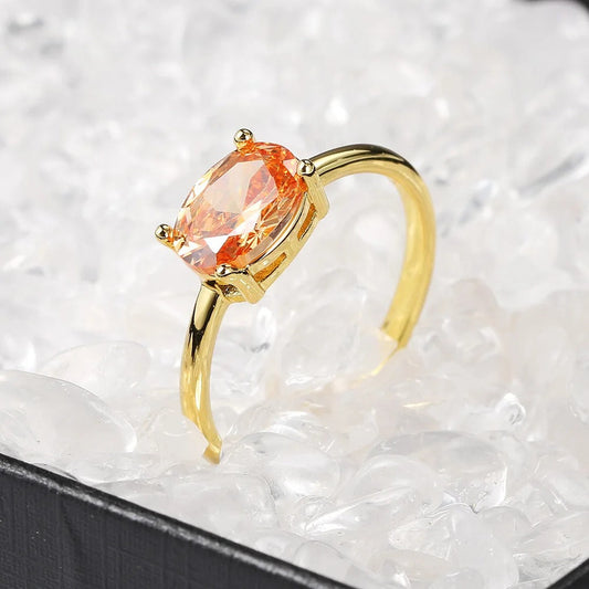 Gold Orange Oval Gem & Sleek Design Ring-EllyBoutique
