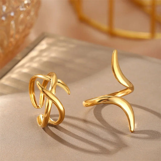 Vintage Gold Curved & Intertwined Design Adjustable Ring Set-EllyBoutique