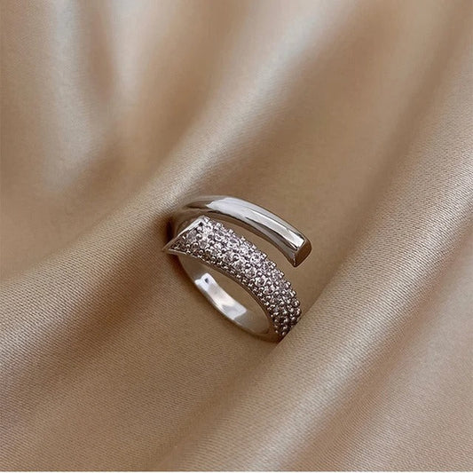 Silver Pave Sparkling Crystal Band Adjustable Ring-EllyBoutique