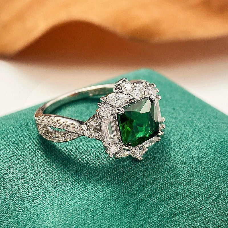 Vintage Silver Green Zirconia Ring-EllyBoutique