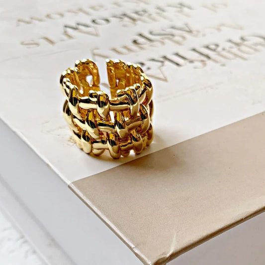Gold Braided Statement Unique Adjustable Ring-EllyBoutique