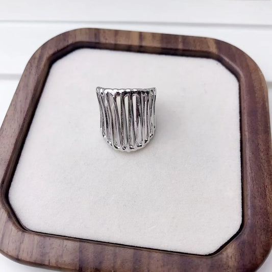 Silver Ribbed Statement Adjustable Ring-EllyBoutique
