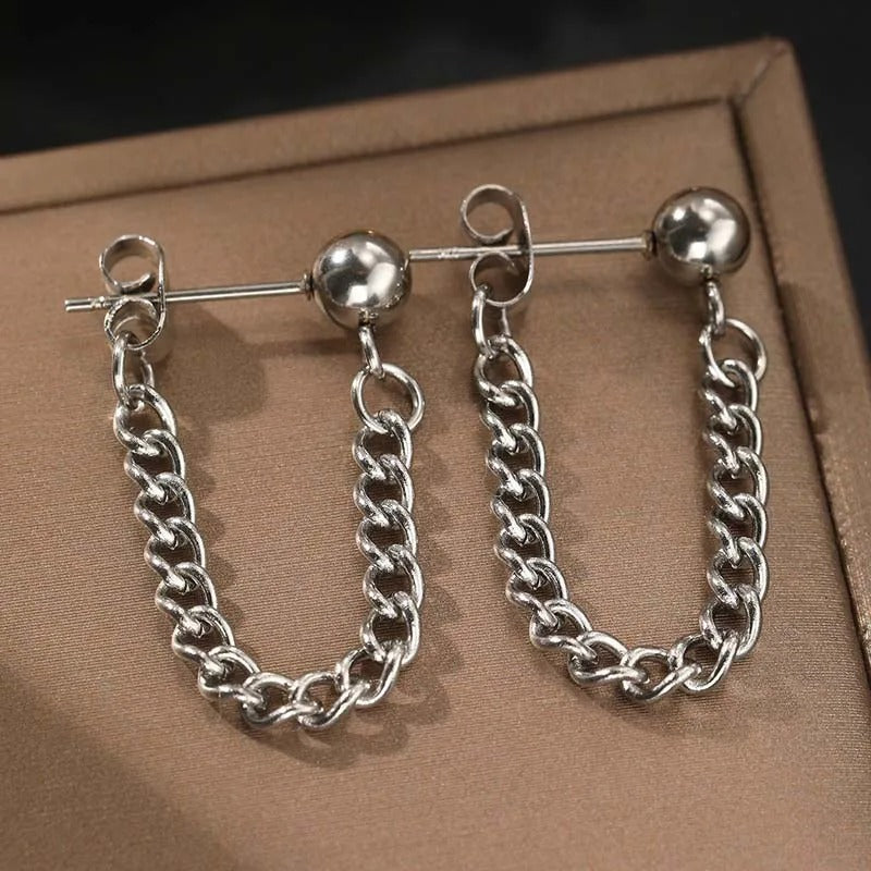 Vintage Silver Ball & Chain Earrings-EllyBoutique