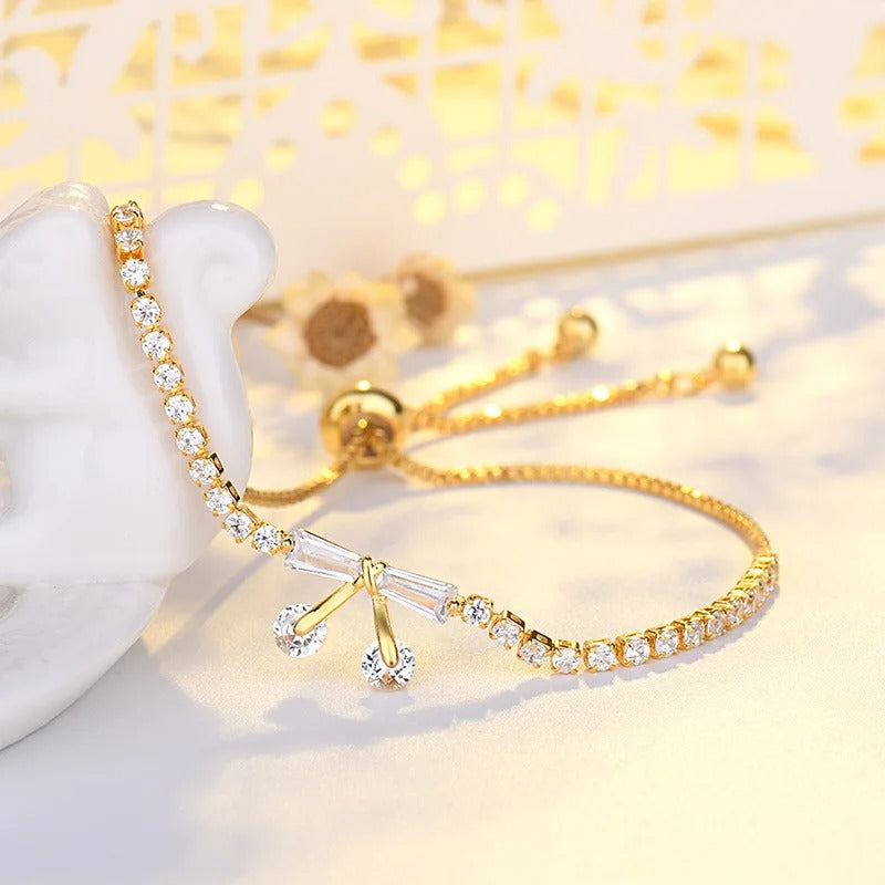 Vintage Gold Sparkling Crystal Bow Adjustable Bracelet-EllyBoutique