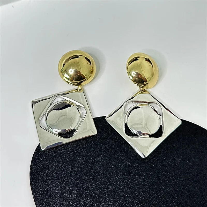 Classic Gold & Silver Unique Square Shape Earrings-EllyBoutique