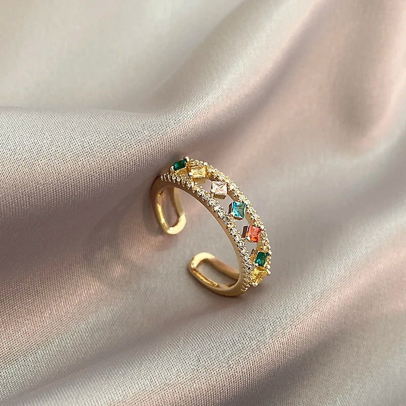 Vintage Gold Colorful Gemstone Adjustable Ring-EllyBoutique