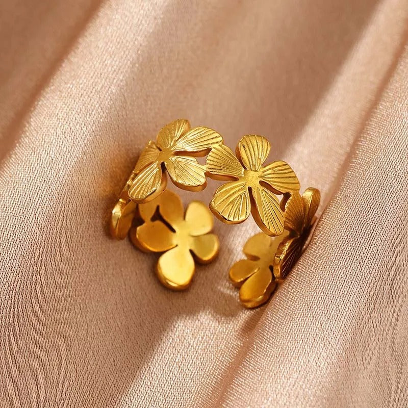 Vintage Gold Flower Pattern Open Ring-EllyBoutique