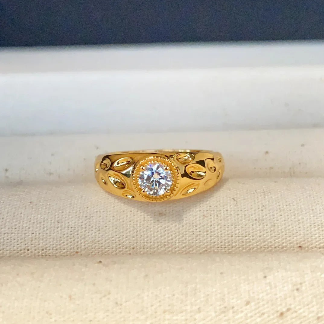 Timeless Gold & Diamond Round Wide Adjustable Ring-EllyBoutique