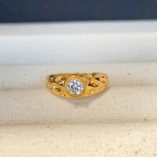Timeless Gold & Diamond Round Wide Adjustable Ring-EllyBoutique