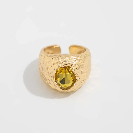 Gold Eye-Catching Yellow Stone Adjustable Ring-EllyBoutique