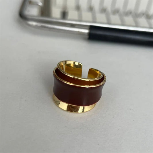 Two-Toned Gold & Brown Retro Style Adjustable Ring-EllyBoutique
