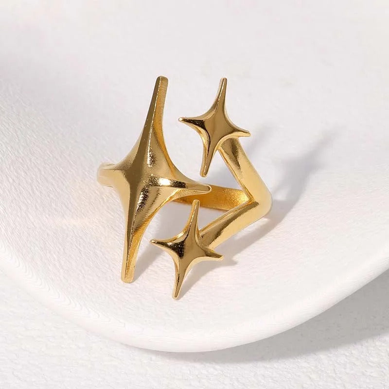 Gold Multi-Star Sculptural Adjustable Ring-EllyBoutique