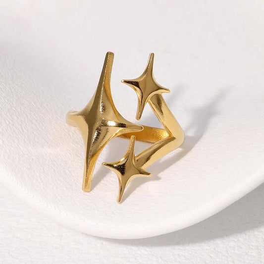 Gold Multi-Star Sculptural Adjustable Ring-EllyBoutique