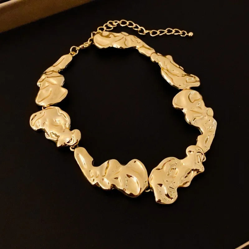 Classic Gold Sculptural Irregular Link Design Necklace-EllyBoutique