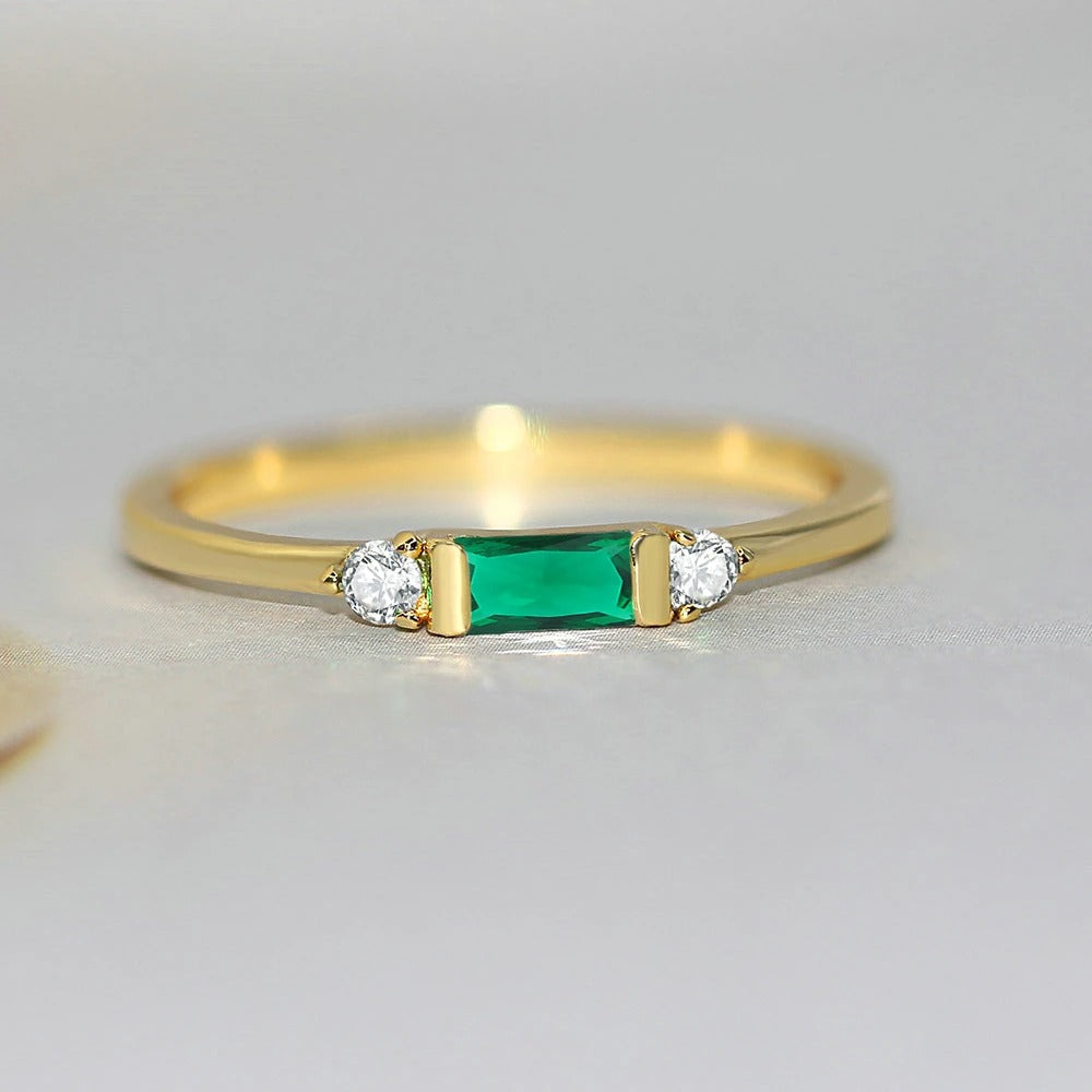 Classic Gold Green Stone & Radiant Ring-EllyBoutique