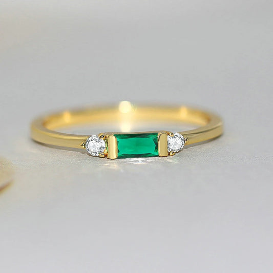 Classic Gold Green Stone & Radiant Ring-EllyBoutique