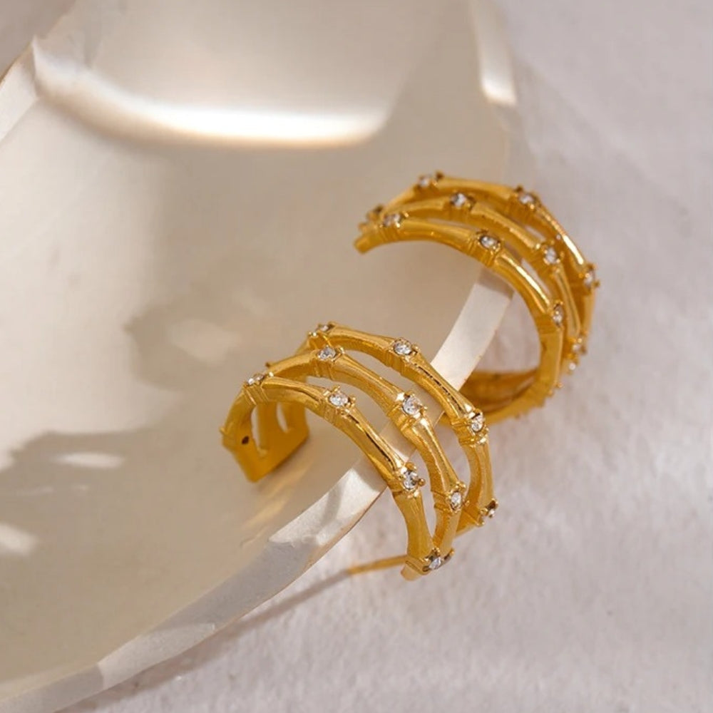 Vintage Glam Gold Hoop Earrings-EllyBoutique