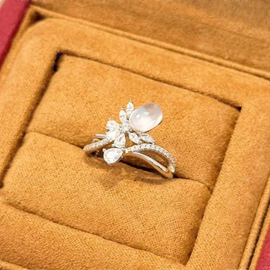 Classic Silver & White Moonstone Butterfly Adjustable Ring-EllyBoutique
