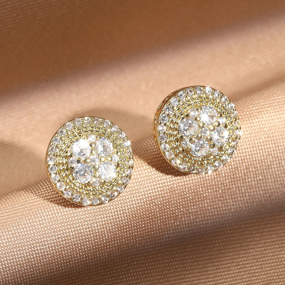 Classic Gold Round Crystal Stud Earrings-EllyBoutique