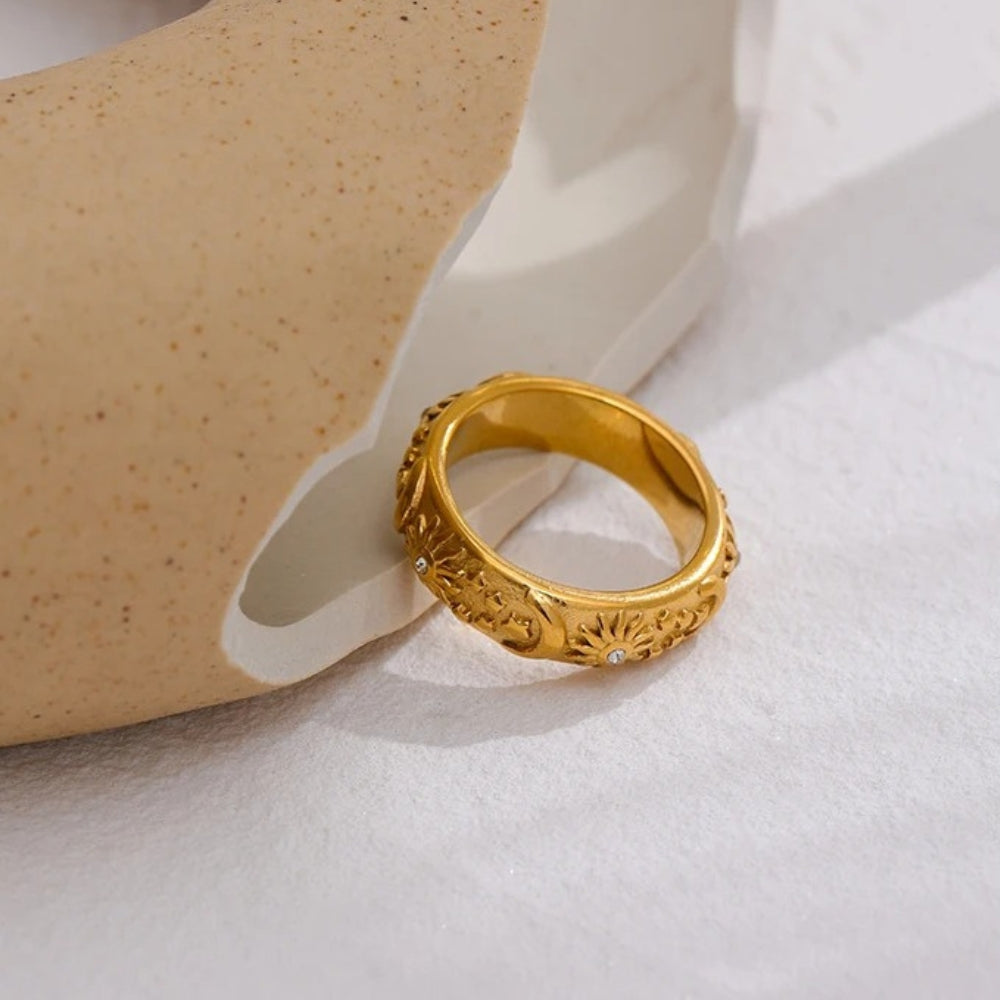 Vintage Sun Moon Star Band Ring-EllyBoutique
