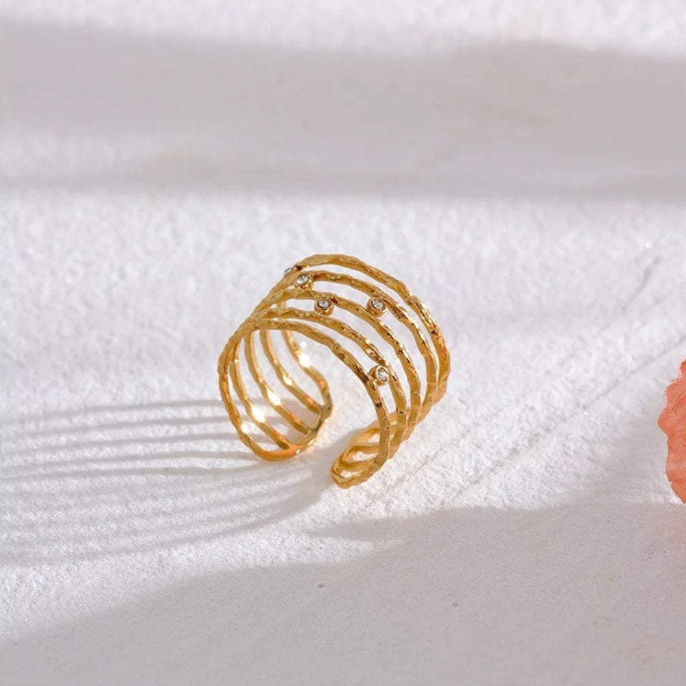 Gold Sparkle Wide Cuff Ring-EllyBoutique