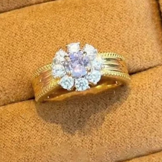 Vintage Gold & Purple Gemstone Diamond Cluster Adjustable Ring-EllyBoutique