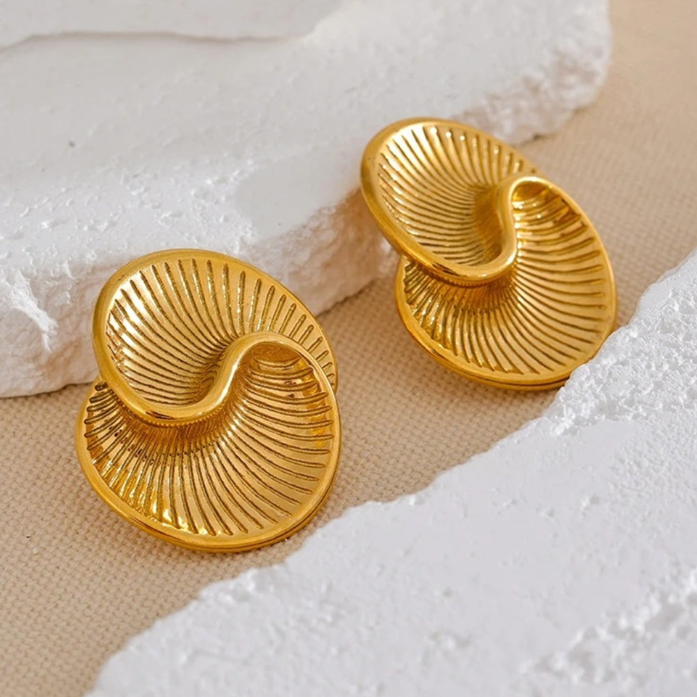 Gold Abstract Swirl Statement Earrings-EllyBoutique