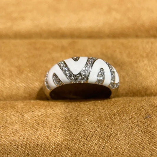 Vintage White & Silver Zigzag Adjustable Ring-EllyBoutique