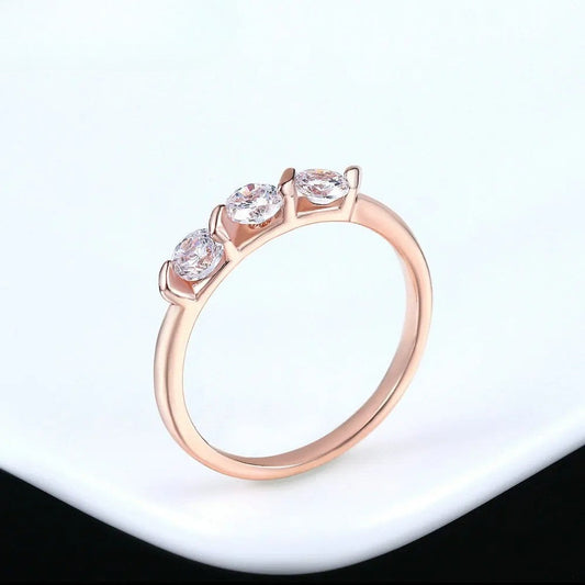 Timeless Rose Gold Triple Gemstone Crystal Ring-EllyBoutique