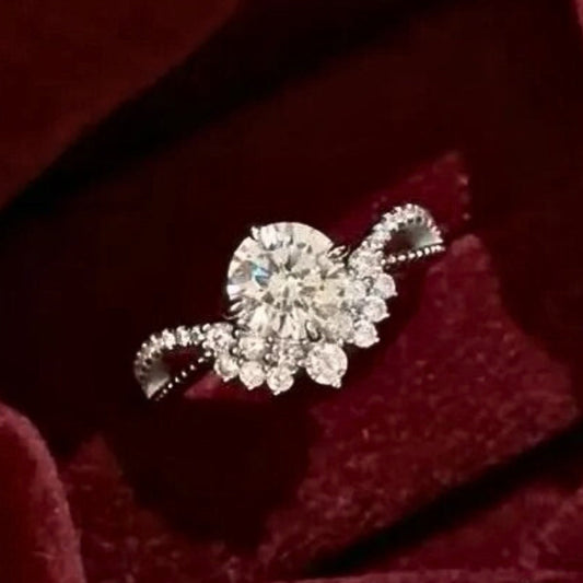 Classic Round-Cut Inlaid Diamond Crown Adjustable Ring-EllyBoutique