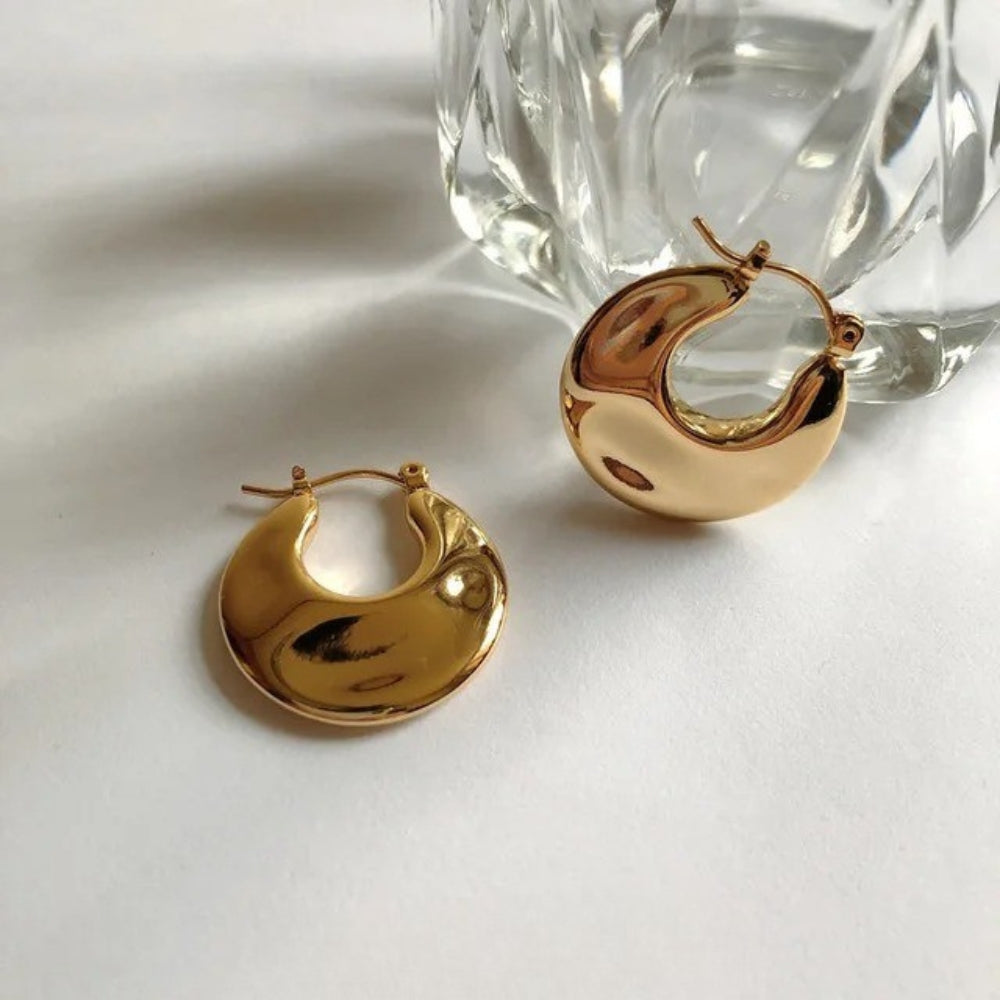 Gold Chunky Crescent Hoop Earrings-EllyBoutique