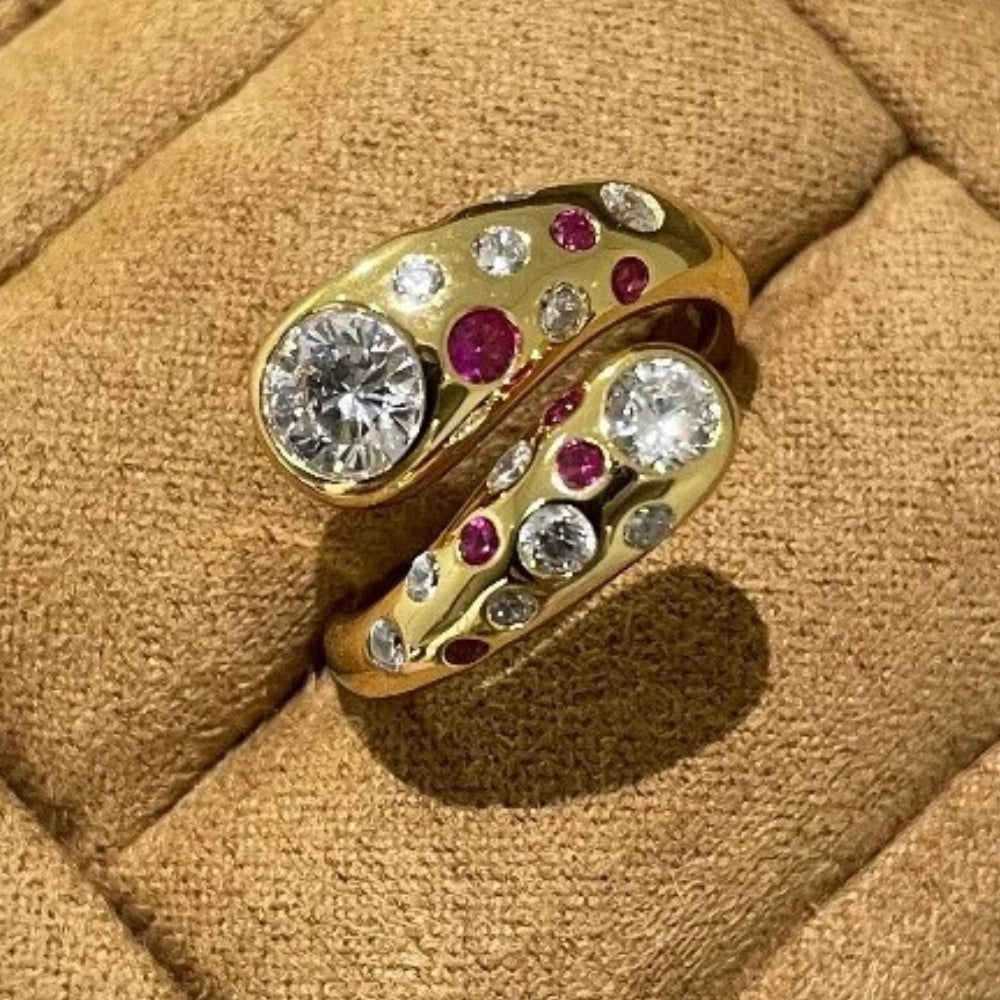 Vintage Gold & Swirl Crystal Round Diamond Adjustable Ring-EllyBoutique