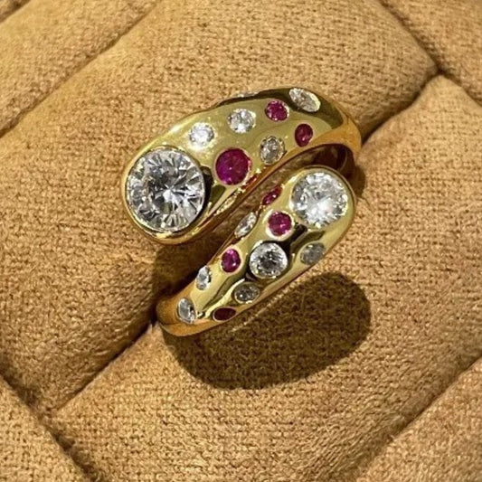 Vintage Gold & Swirl Crystal Round Diamond Adjustable Ring-EllyBoutique