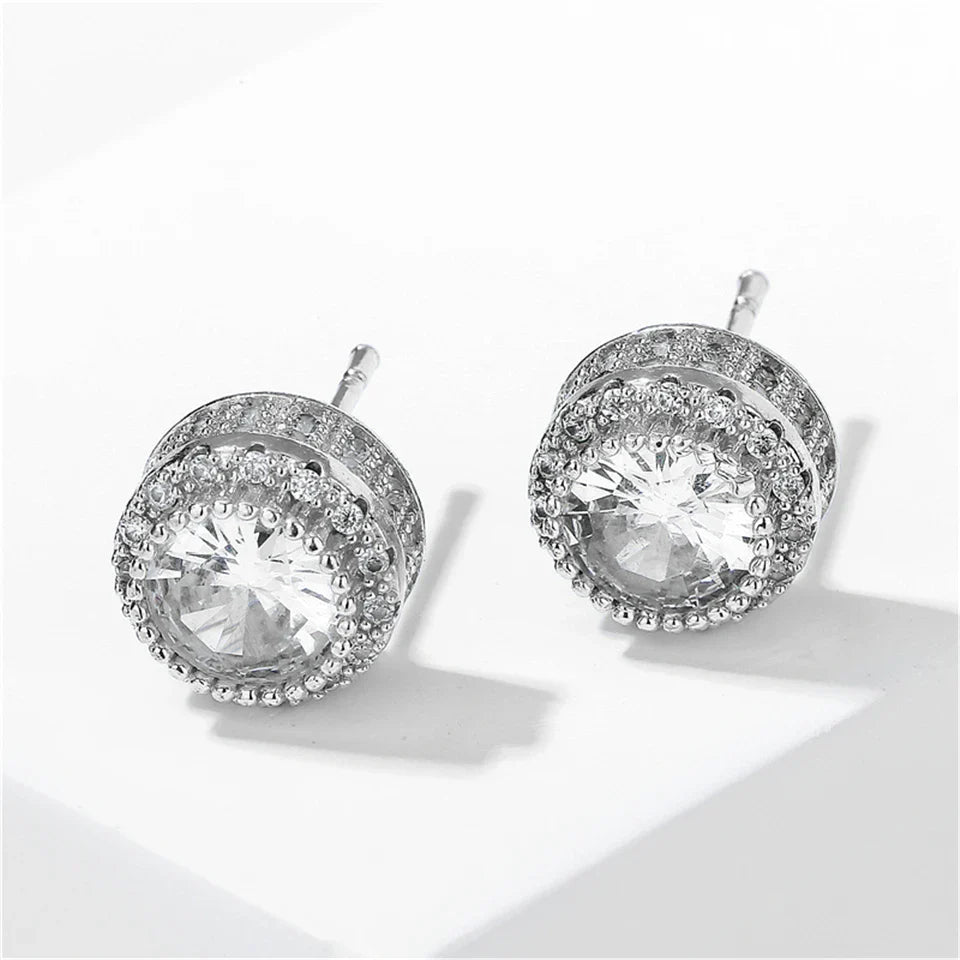Vintage Silver Crystal Stud Earrings-EllyBoutique