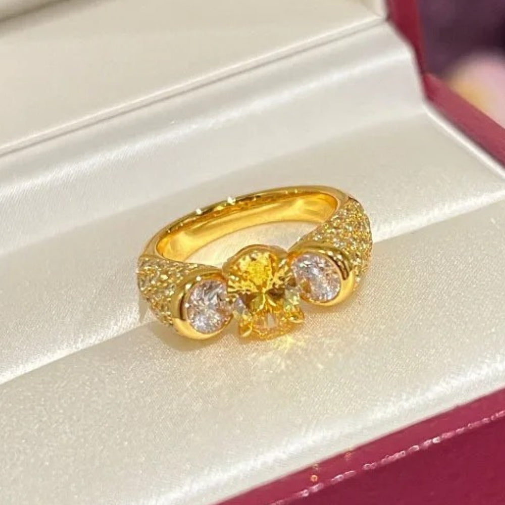 Vintage Gold & Yellow Gemstone Solitaire Adjustable Ring-EllyBoutique