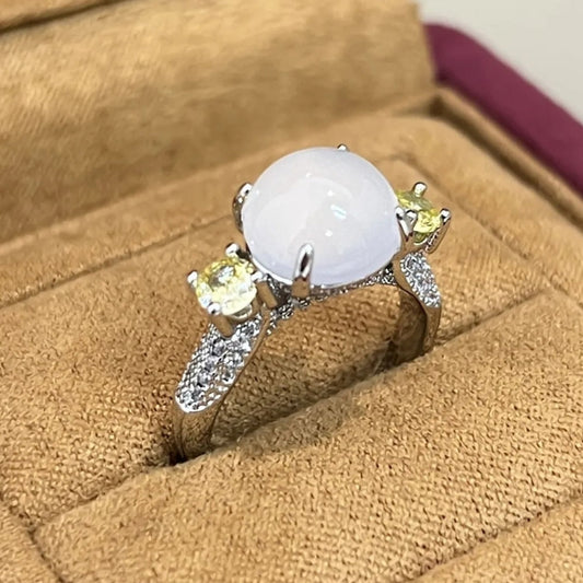 Classic Silver Yellow Gemstone Round White Adjustable Ring-EllyBoutique