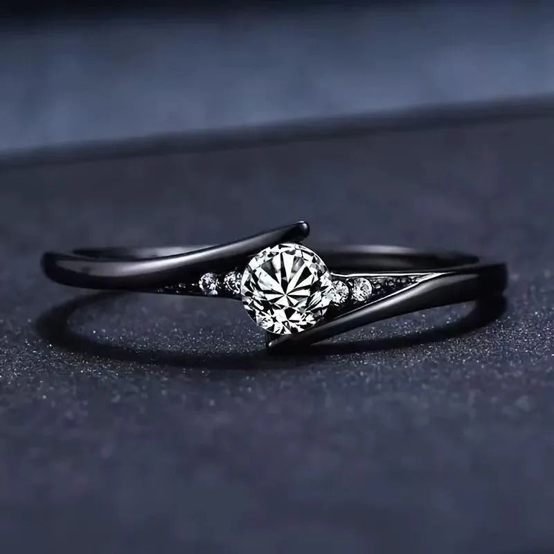 Vintage Black Gold Crystal Ring-EllyBoutique