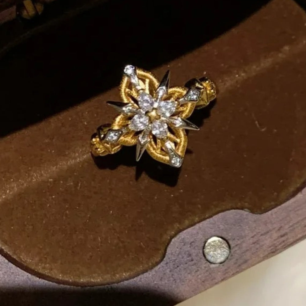 Vintage Gold & Diamond Floral Yellow Adjustable Ring-EllyBoutique