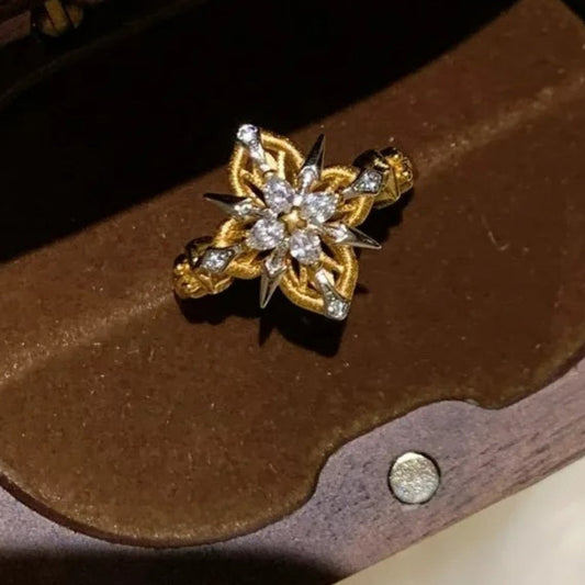 Vintage Gold & Diamond Floral Yellow Adjustable Ring-EllyBoutique