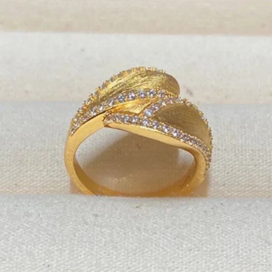 Classic Gold & Crystal Leaf Adjustable Ring-EllyBoutique