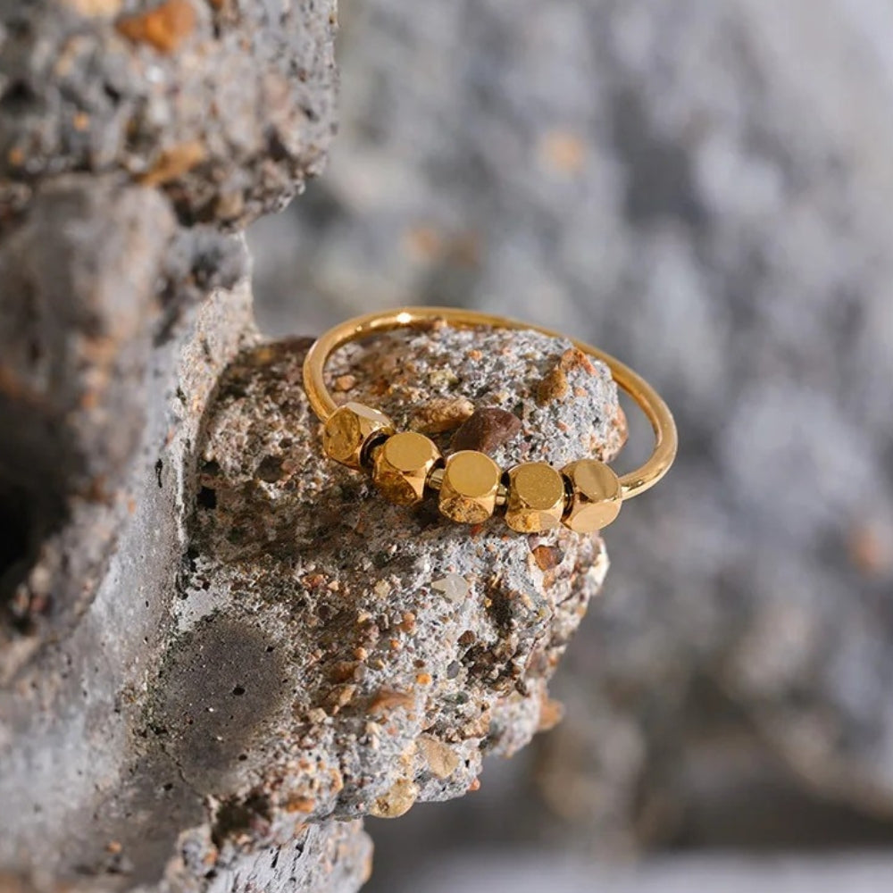 Vintage Gold Beaded Cube Ring-EllyBoutique