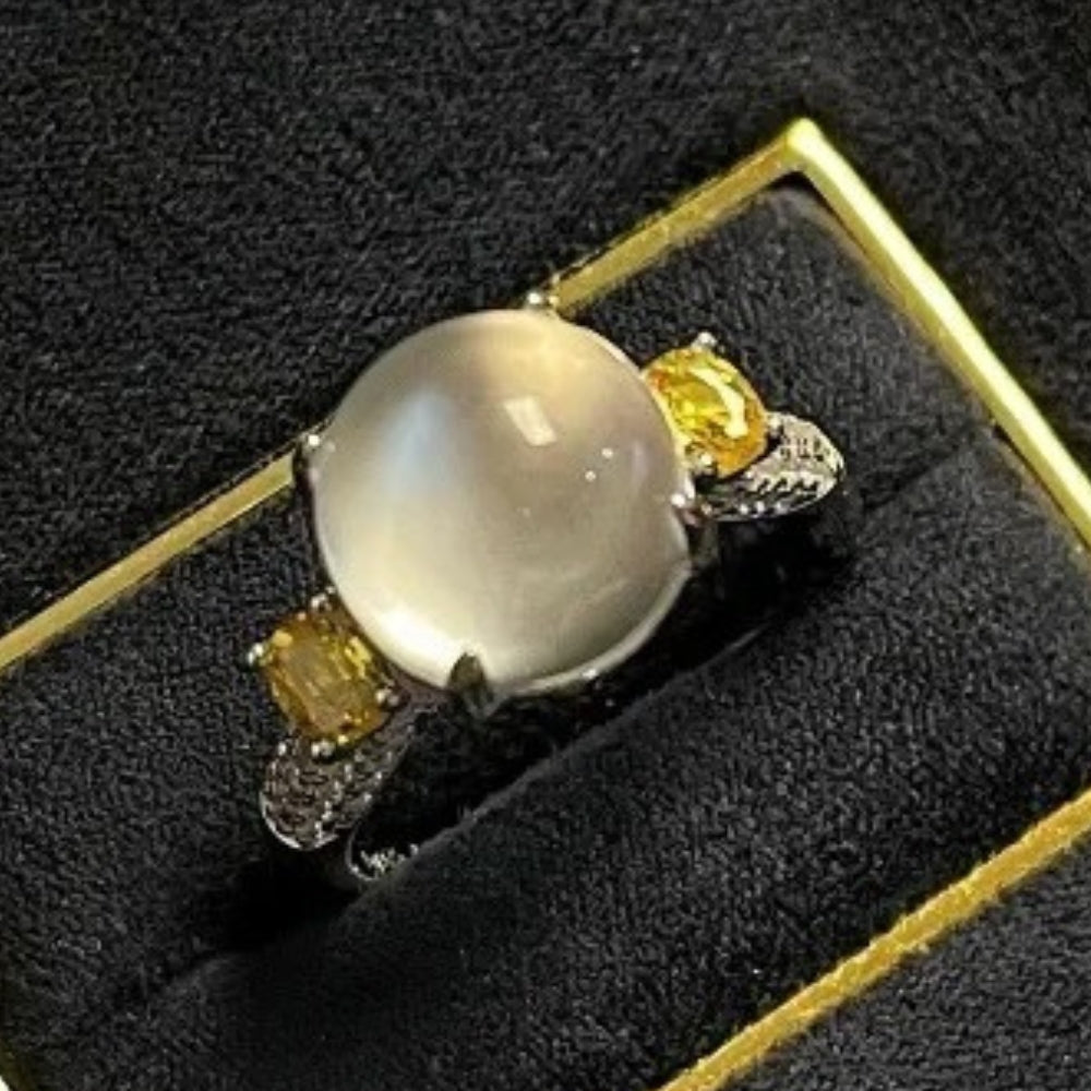 Classic Gold & Yellow Gemstone Moonstone Ring-EllyBoutique