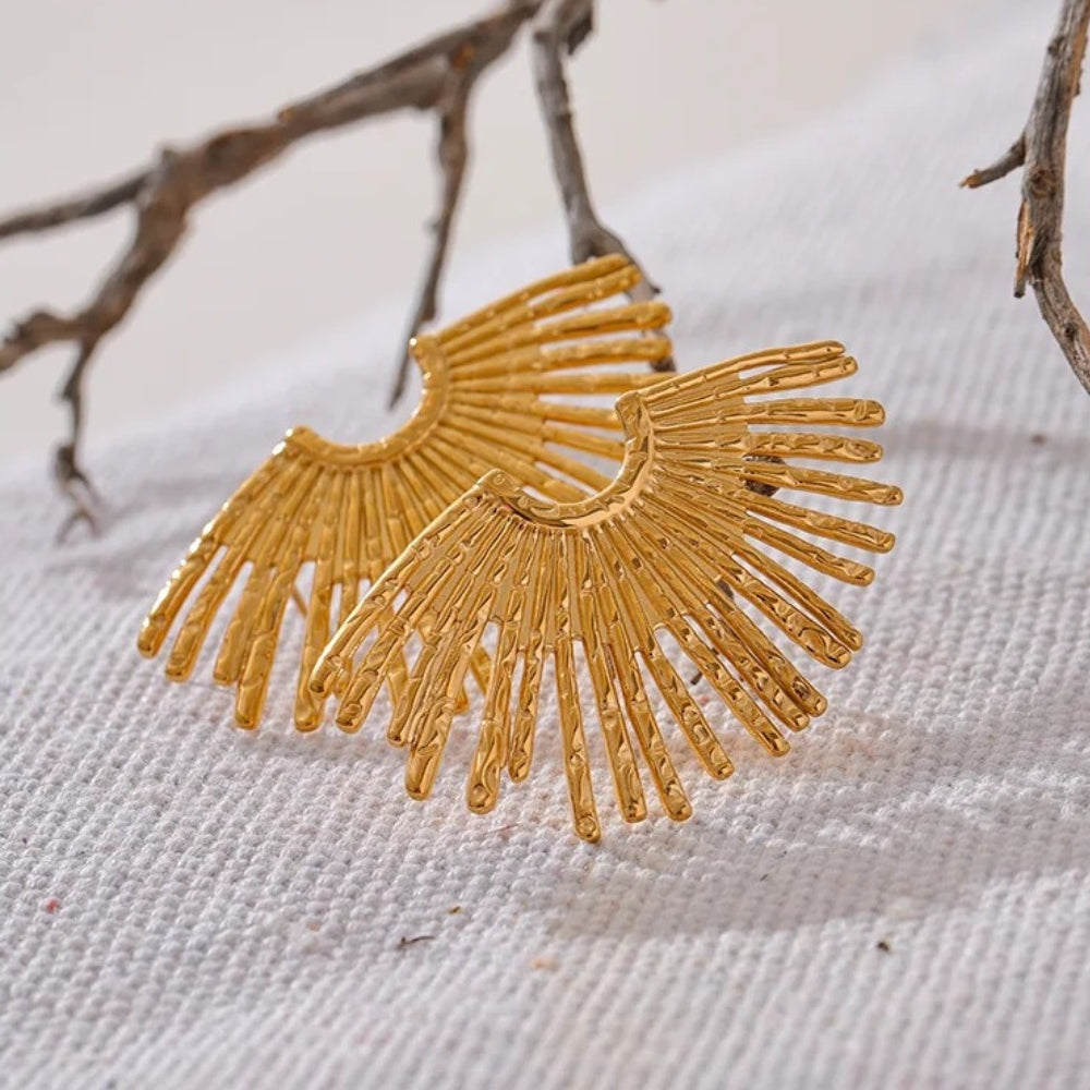 Vintage Gold Statement Sunray Earrings-EllyBoutique