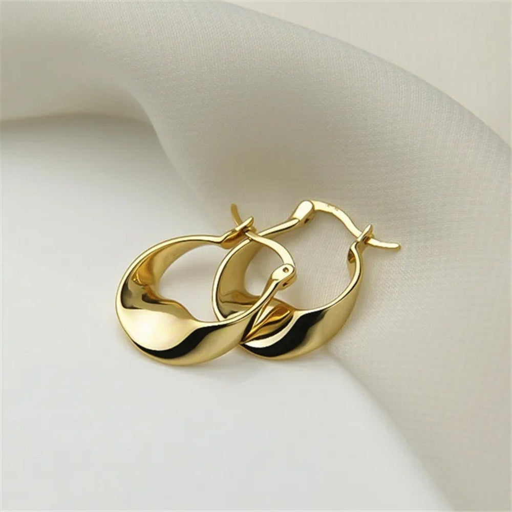 Vintage Gold Crescent Hoop Twisted Earrings-EllyBoutique