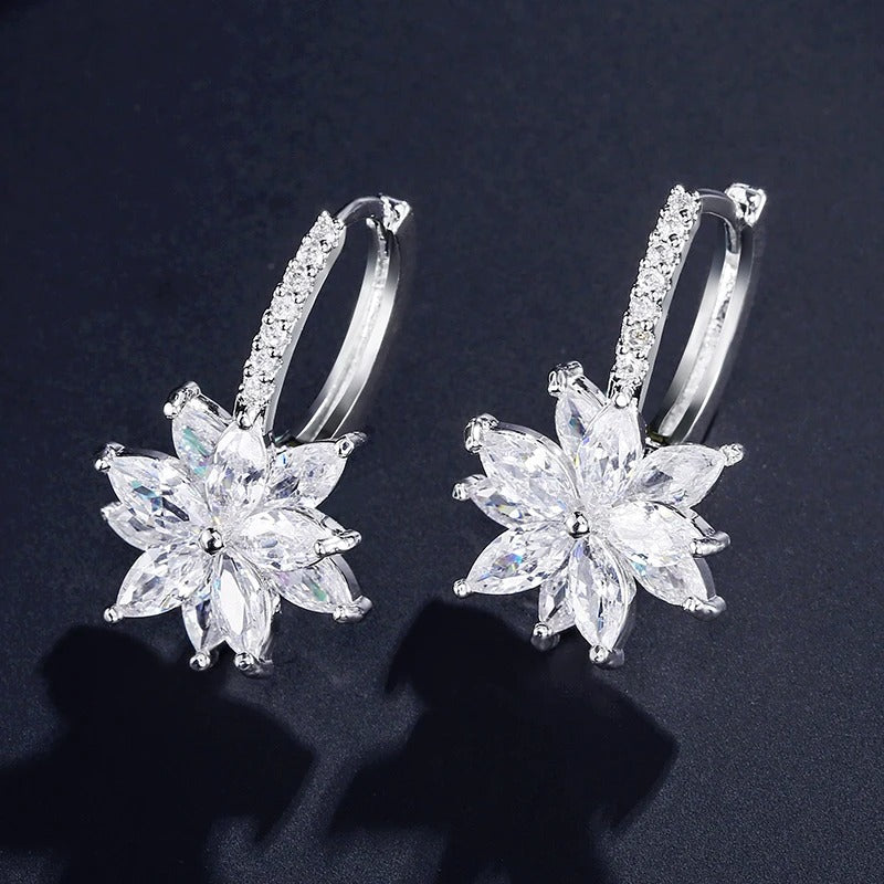 Silver Vintage Floral Drop Earrings-EllyBoutique