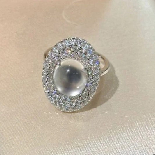 Timeless Silver Moonstone Crystal Adjustable Ring-EllyBoutique