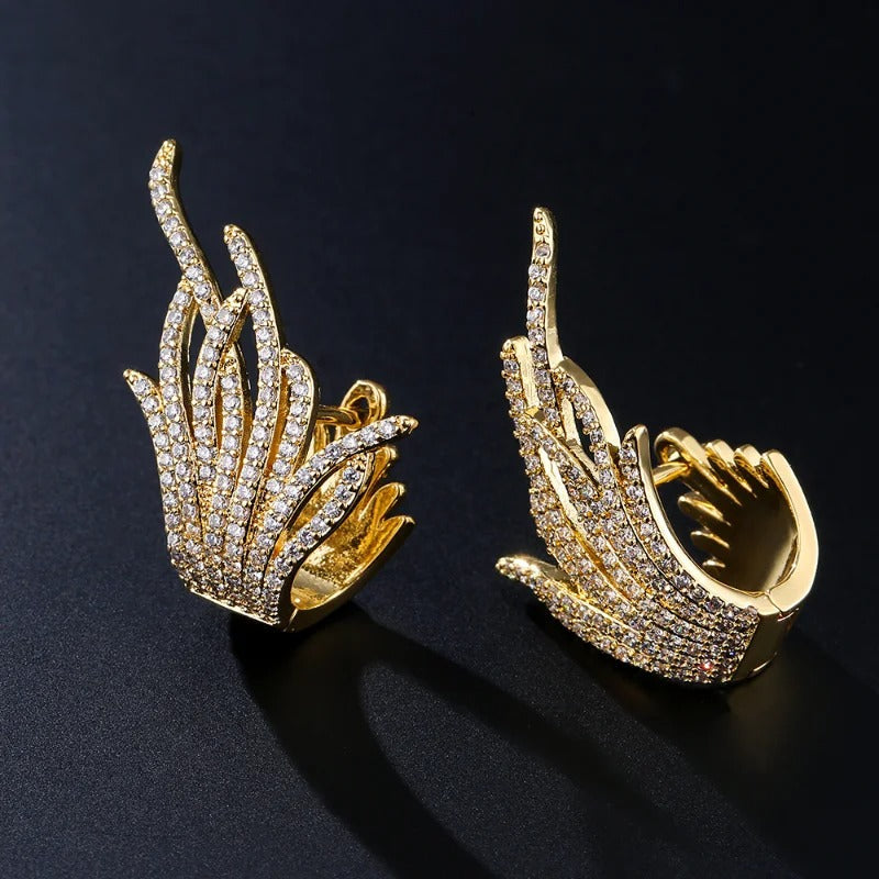 Gold Sparkle Winged Flame Earrings-EllyBoutique