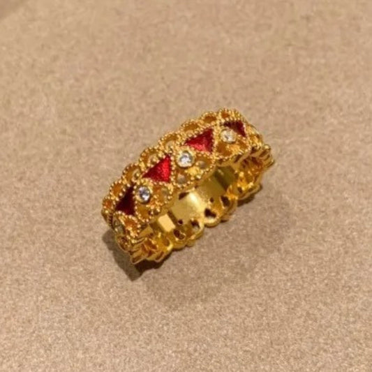 Vintage Gold Red Drip Glaze Crown Adjustable Ring-EllyBoutique