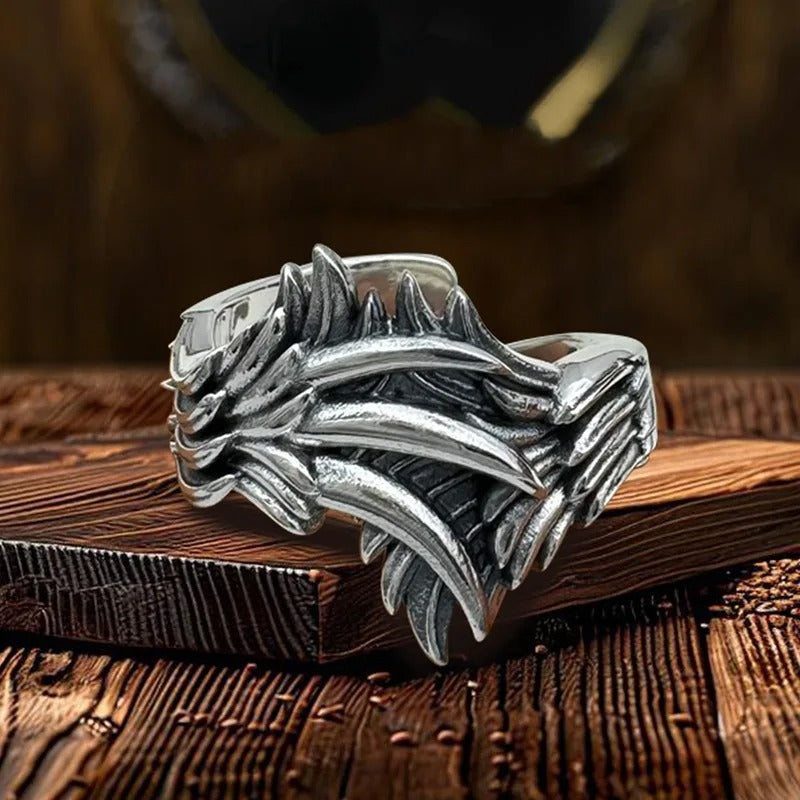 Medieval Silver Angel Wings Adjustable Ring-EllyBoutique