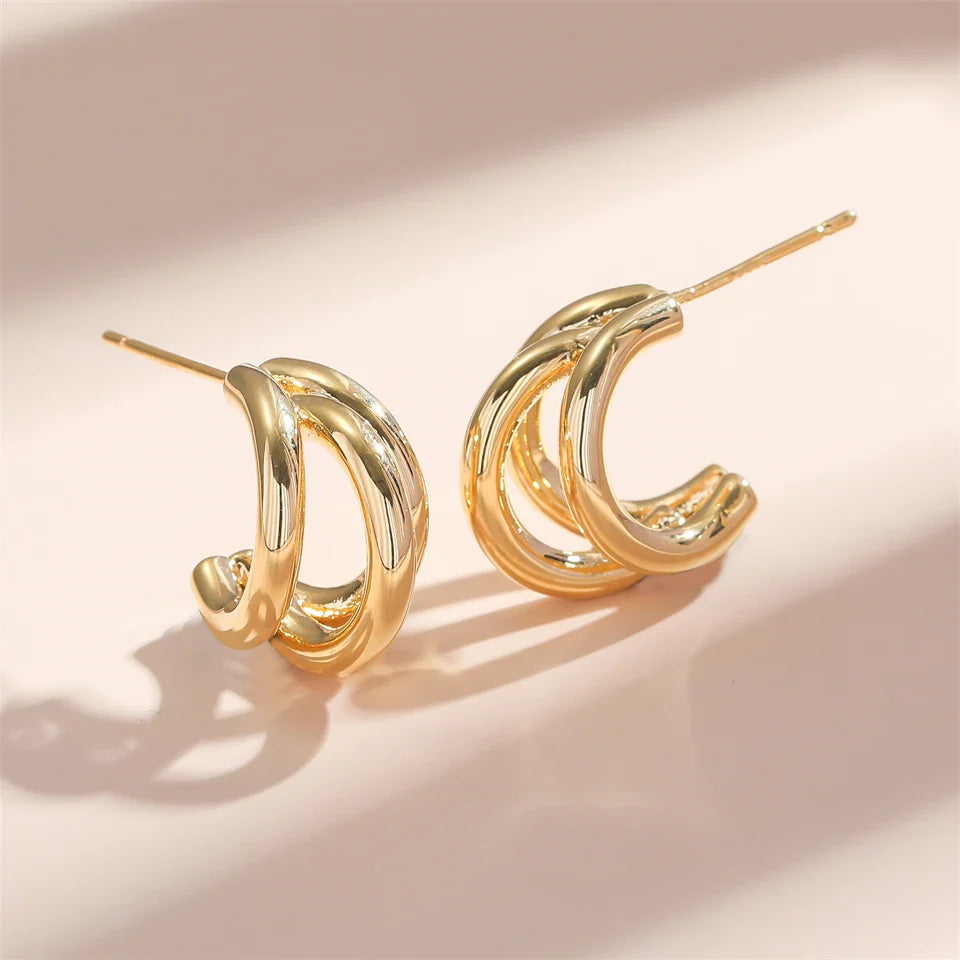 Gold Layered Hoop Earrings-EllyBoutique